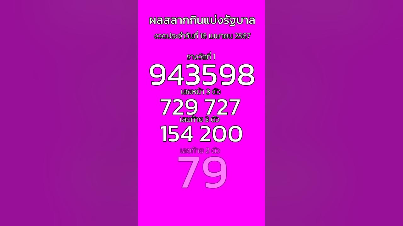 ตรวจหวย การออกสลากกินแบ่งรัฐบาล 16 เมษายน 2567 #ผลสลากกินแบ่งรัฐบาล #ผลสลาก #ผลสลากกินแบ่งวันนี้