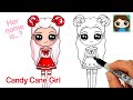 How to Draw a Candy Cane Cute Girl | Christmas