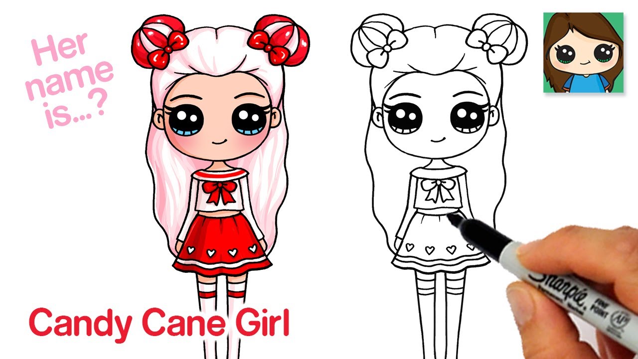 How to Draw a Candy Cane Cute Girl   Christmas