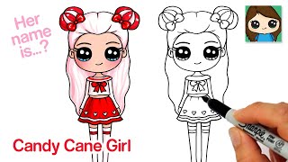 How to Draw a Candy Cane Cute Girl | Christmas