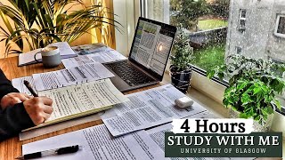 : 4 HOUR STUDY WITH ME | Background noise, Rain Sounds, 10-min break, No Music