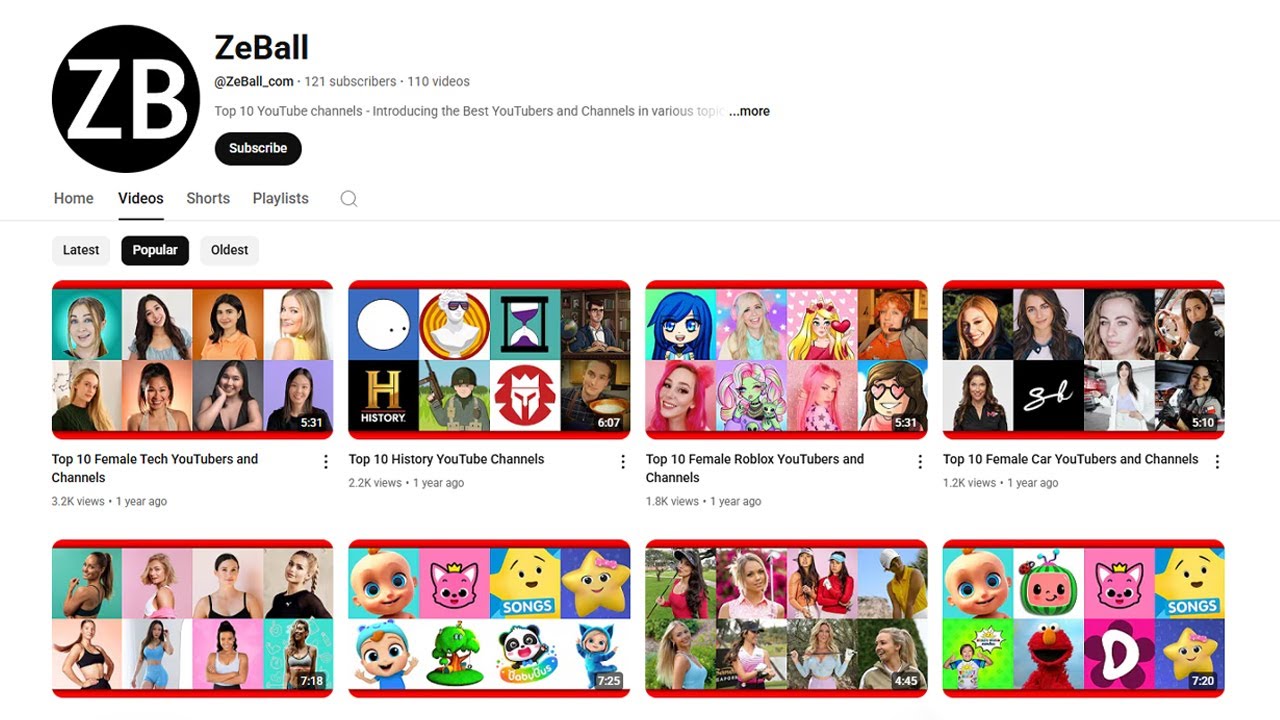 ZeBall – Top 10 YouTubers & Channels in Different Categories - YouTube