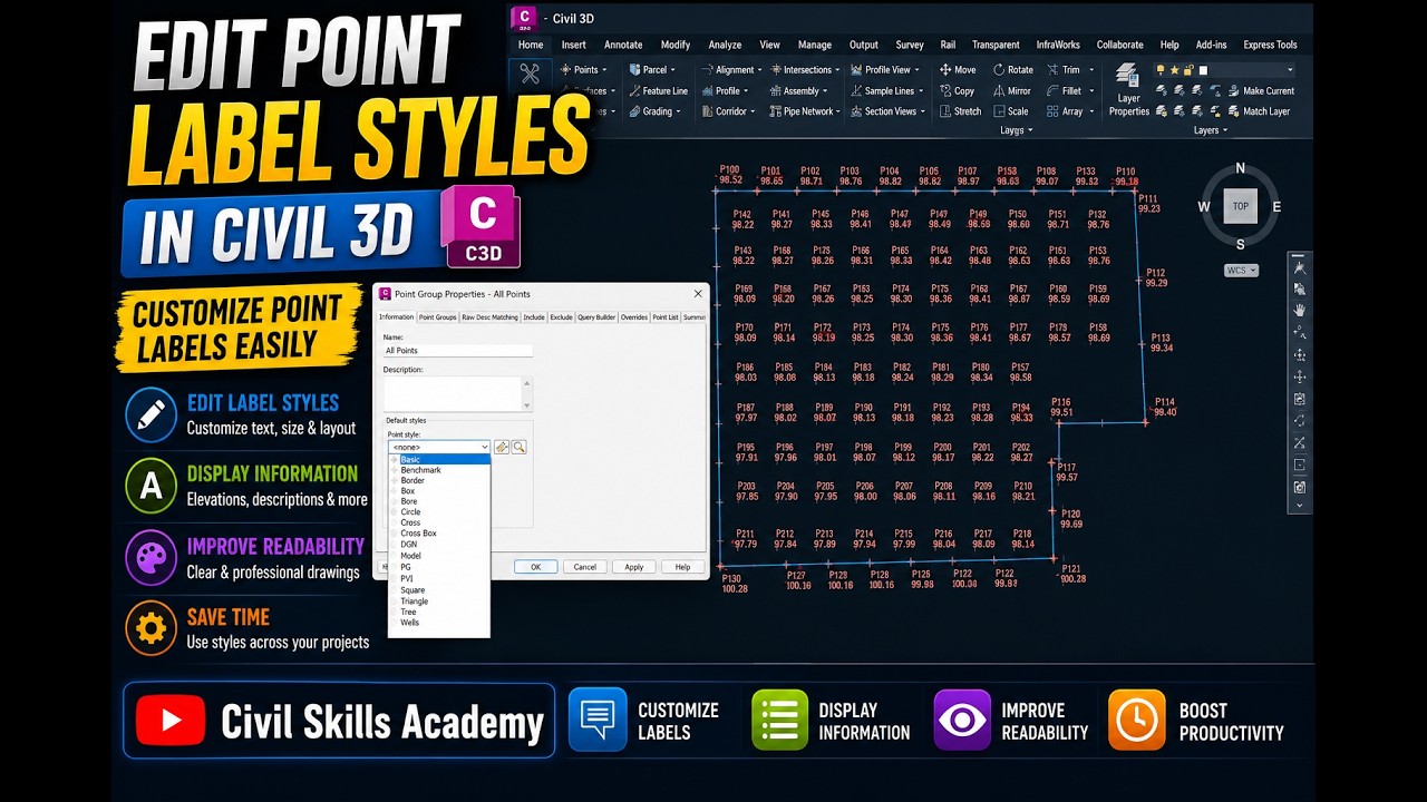 Edit Point Label Styles in Civil 3D | Customize Point Labels Easily # ...