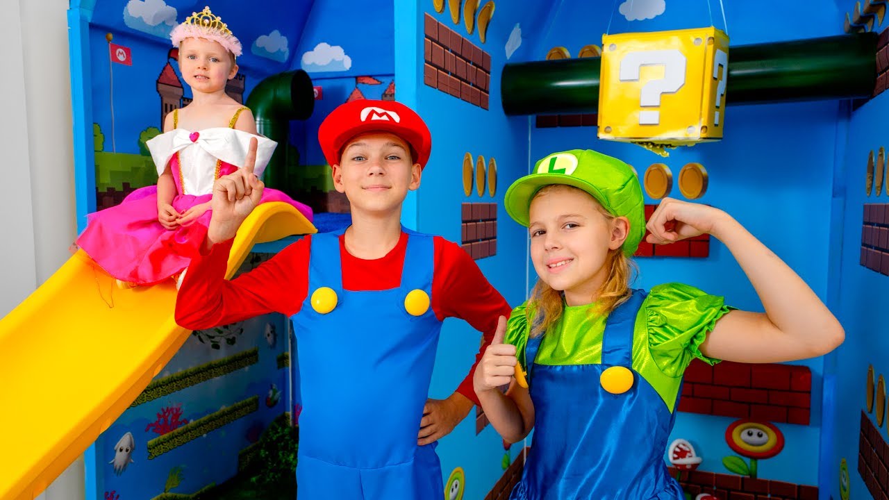 ⁣Five Kids Super Mario bros rescuing Princess | Other funny videos