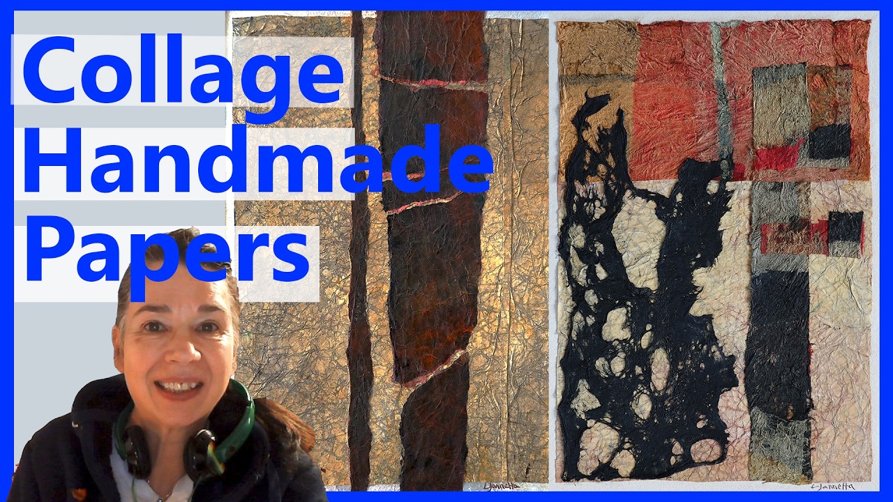 How to collage four abstracts with handmade momigami and joomchi papers.