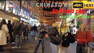 London Chinatown Night Walk Christmas 2021| 4K Video Ultra HD | London Walk Night with Nature Sounds