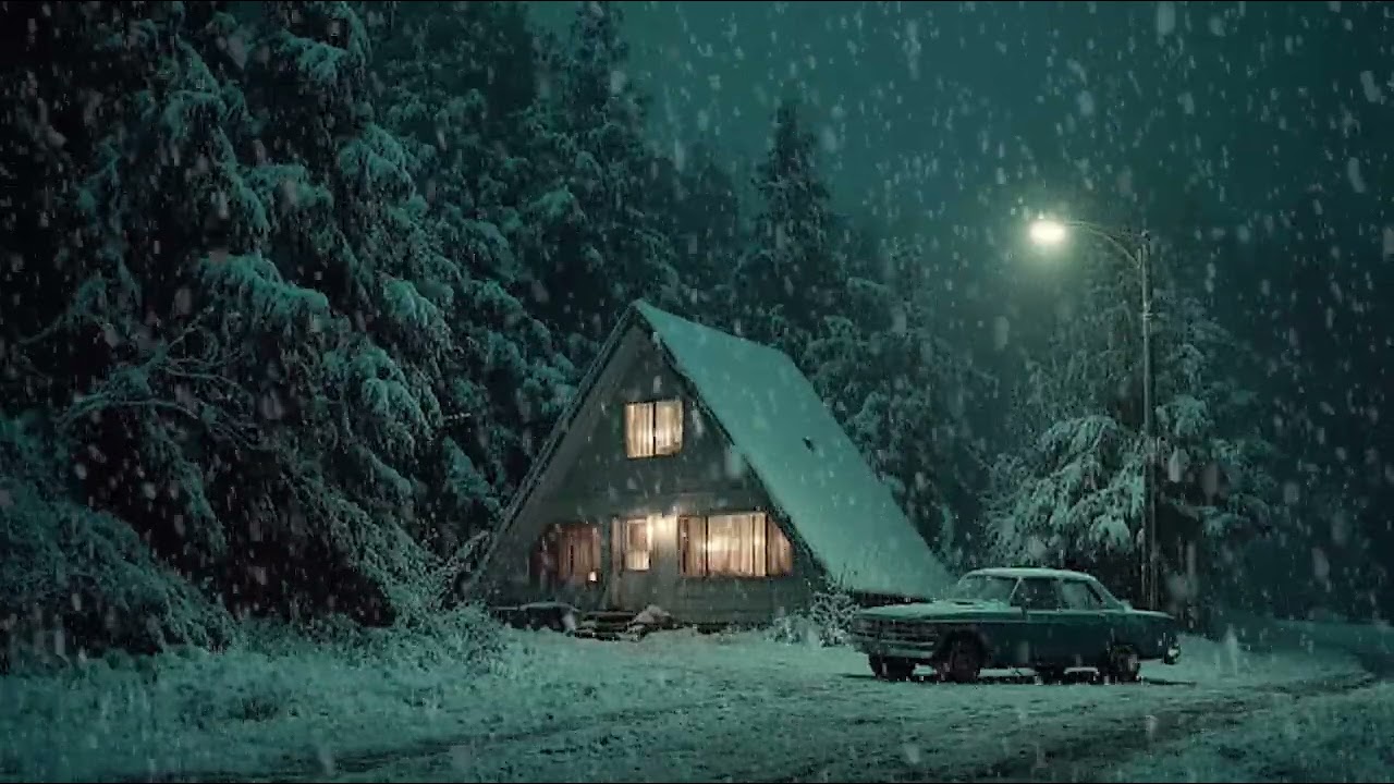Heavy Snow Settling Over Pine Trees During a Long Winter Night |Gentle Cold Wind for Deep Relaxation