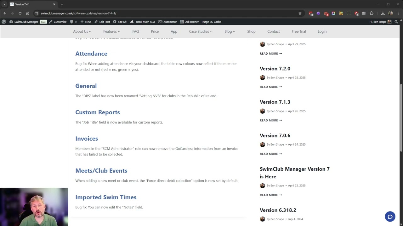 SwimClub Manager version 7.4.1 updates
