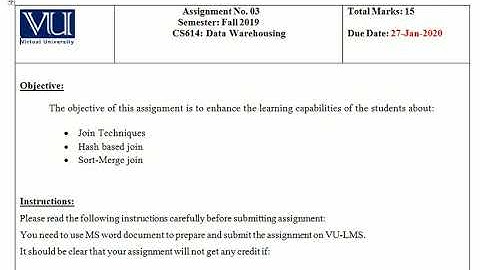 Cs614 Data Warehousing Assignment no.3 fall 2019