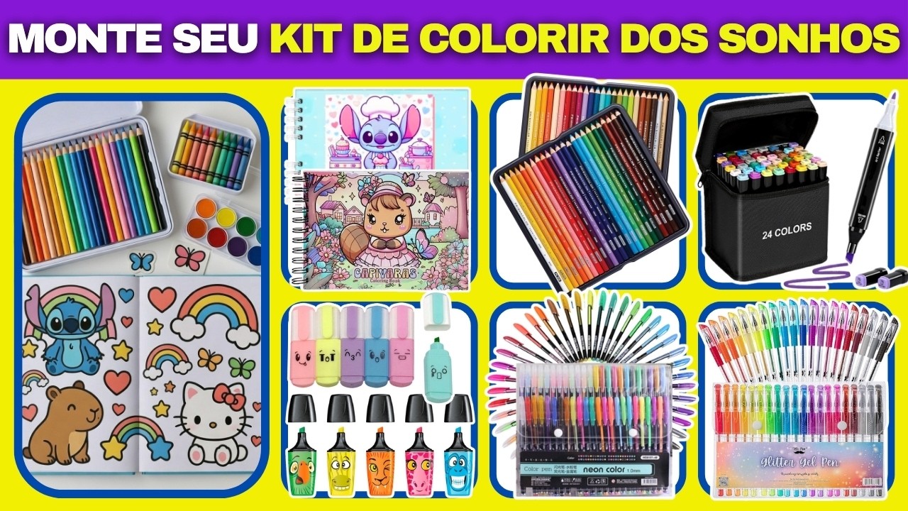 MONTE SEU KIT DE COLORIR DOS SONHOS 🎨 | QUIZ INTERATIVO DE ESCOLHAS + PERGUNTAS DESAFIO