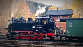 Historische Preßnitztalbahn - Start Zugfahrt Wasserhaus Bahnhof Steinbach nach Bahnhof Jöhstadt -