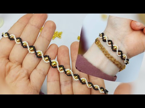 Boncuktan Zarif Desenli Bileklik Yapımı. Simple and stylish bracelet making from beads. #tutorial