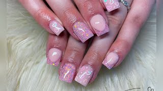 Super short square pink valentines acrylic nails