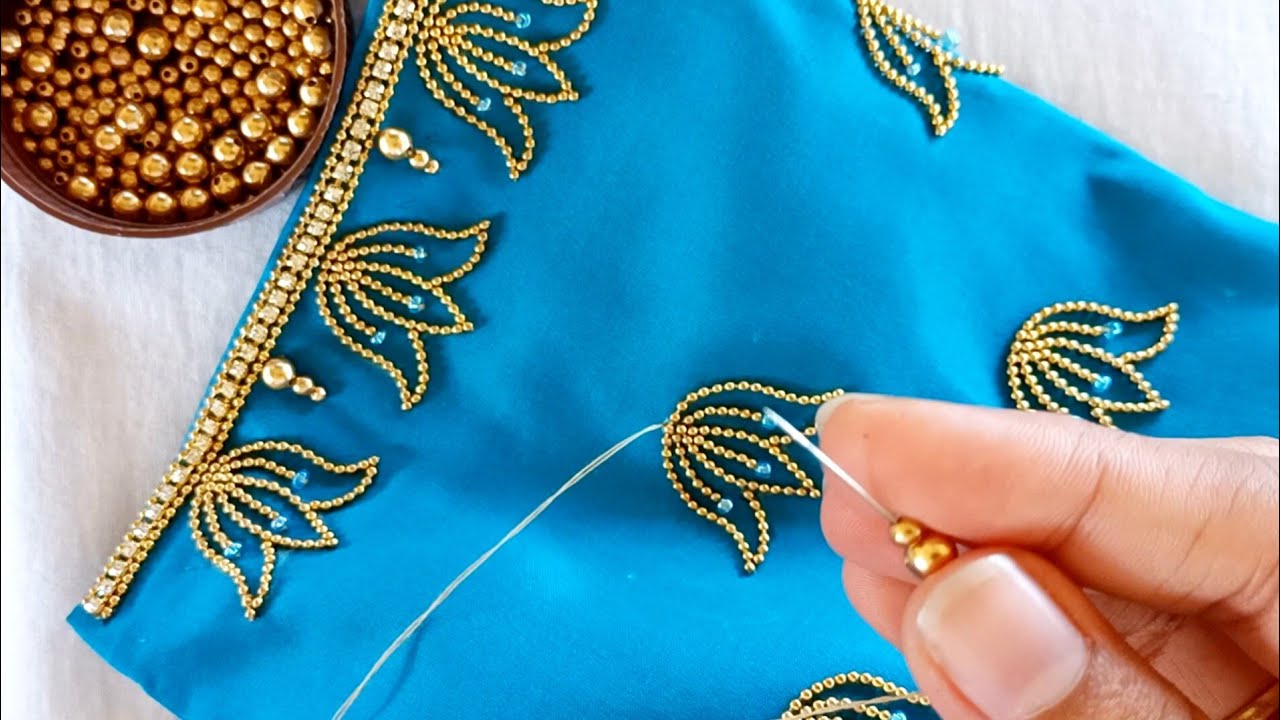 New and Unique Lotus Aariwork sleeve design with normal needle # ...