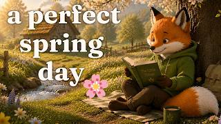 lofi for a spring day 🌸 fox reading by the stream 📚 soft music for chronic illness & mental health 🤍 screenshot 5