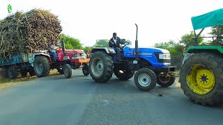 Mahindra Arjun 555 Di Pulling Loaded Trailer Of Sugarcane Sonalika 750 Di And John Deere Pulling