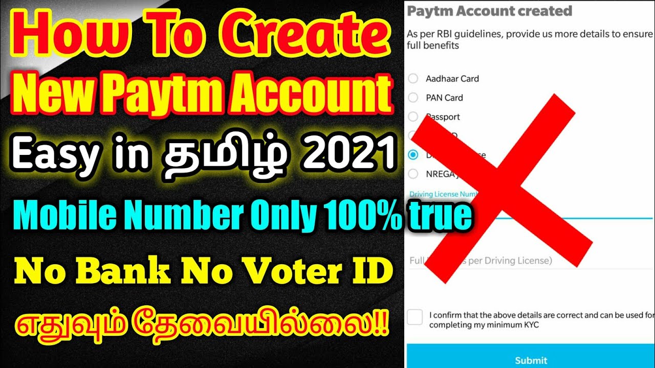 How to create new paytm account without min kyc in tamil 2021 || Mobile Number Only No Voter ID 
