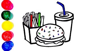 Hamburger soft drink french fries coloring and drawing Learn Colors for kids Julia Toy Art screenshot 5