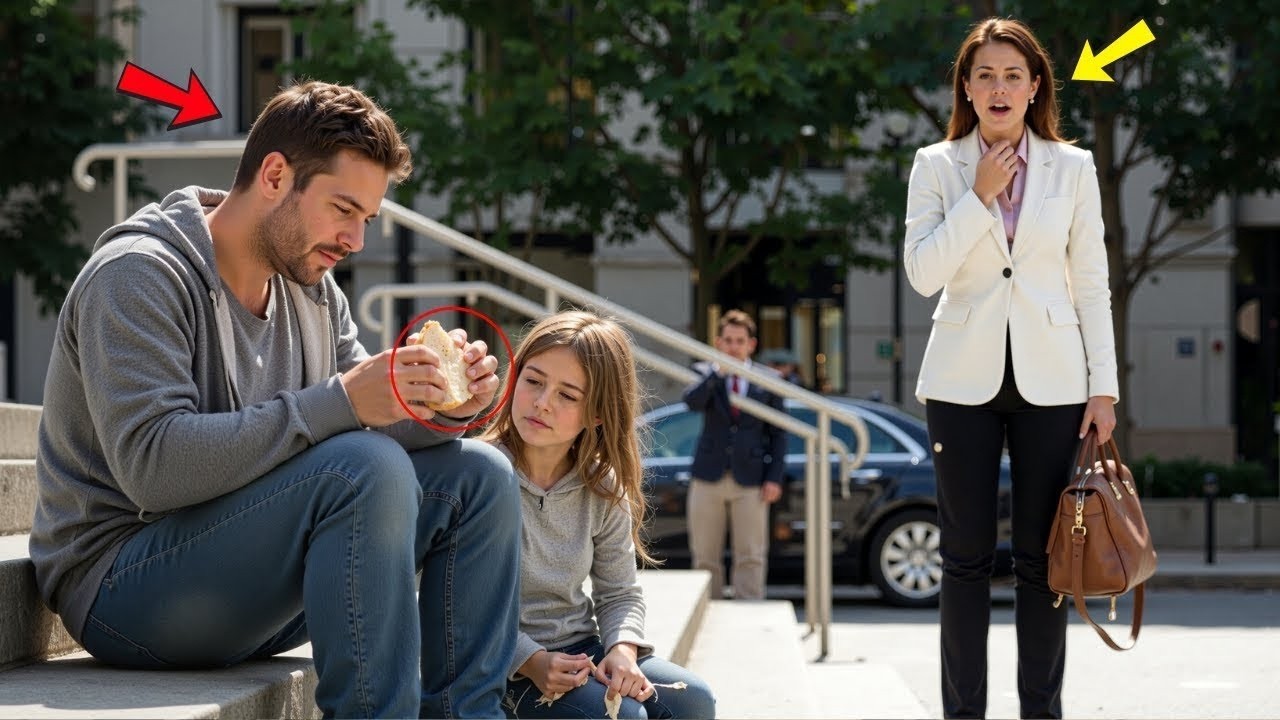 Single Dad Shared His Sandwich with a Sad Girl on the Steps, Not Knowing Her CEO Mom Standing Behind