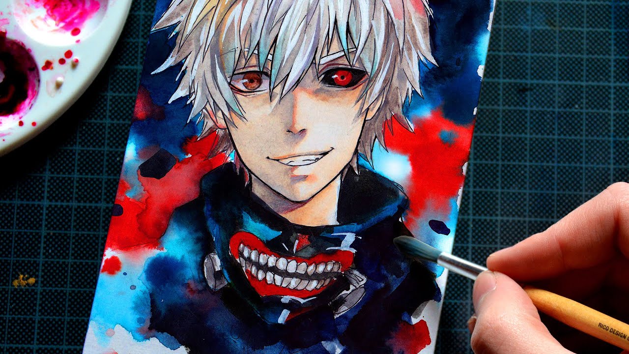 Kaneki Tokyo Ghoul Watercolor Sketch Speedpaint Youtube