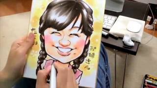 たくみお姉さんの似顔絵／下書きから色塗りまで／タイムラプス／動画／似顔絵師マジェリン ／japanese caricature／how to draw