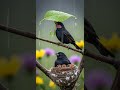 The cute little bird in the wind and rain. Brave moments caught on camera