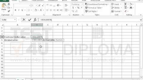 Use the DOLLARFR function to convert a currency value from decimal to fractional (Excel 2013)
