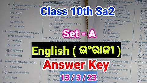 Class 10th Sa2 English Answer Key ll Set - A ll