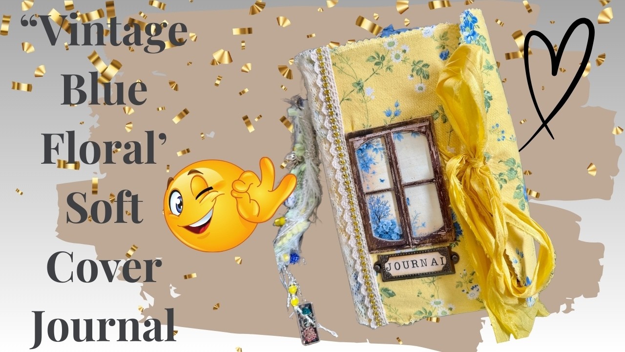 Yellow & Vintage Blue Floral Journal Flip Through - Music Only, Lace Spine, Sari Silk & Ephemera