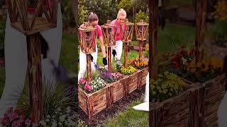 Rustic Wooden Lantern Garden Bed | Cozy Backyard Lighting Idea ✨🌿🪵#gardenlighting #backyarddesign