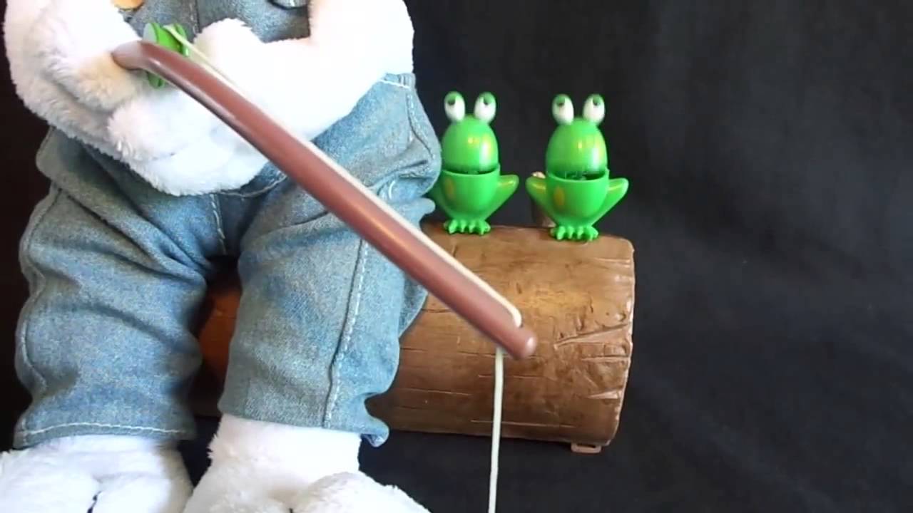 Animated Bunny Rabbit Fishing on Log Singing Frogs Gemmy YouTube