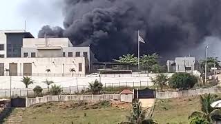 American Embassy in Freetown Sierra Leone on fire 2020