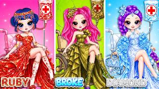 KPop Demon Hunters :Rich Ruby Vs Broke Emerald Vs Giga Rich Diamond In The Hospital| DIY Paper Dolls