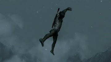 *Skyrim* Jumping from "The Throat of the World"... and surviving.