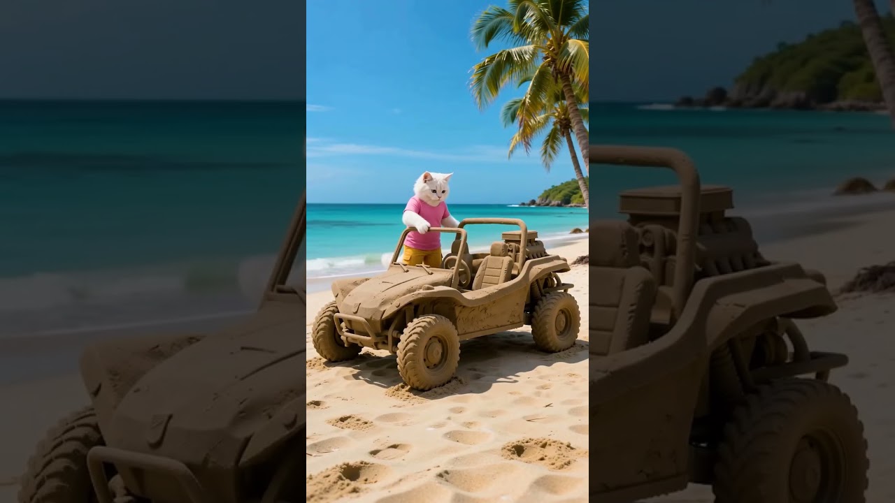 Wait Until You See Cat’s Sand Car! 😳🏖️🚗 #cats #beach