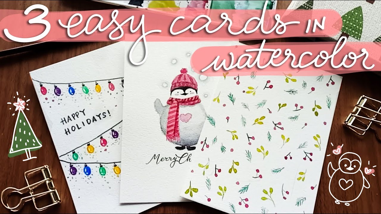 3 EASY watercolor christmas cards - YouTube