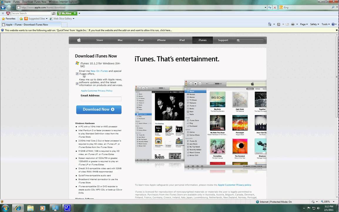 como conectar itunes a internet windows 7