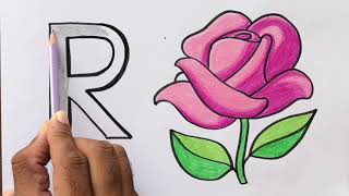 R for Rose Drawing | Alphabet | ABCs | Step by Step Drawing