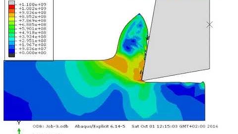 Abaqus CAE explicit coupled thermo mechanical orthogonal cutting Mises Stress 2