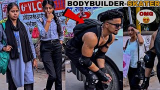 WHEN BODYBUILDER SKATING ON HIGHWAY 😍😅 Girls Reaction - Part 2nd || Fitness Master Deepak