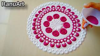 Very Easy And Cute Rangoli Designs using Funnel For New Year 2020| Easy 2 color Rangoli For New Year