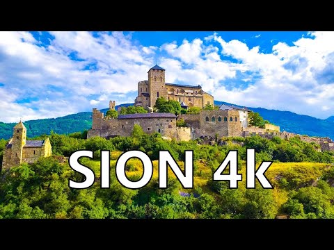Sion Switzerland 4k | City, Castle and Ruins Walktour | Ambient City Sounds