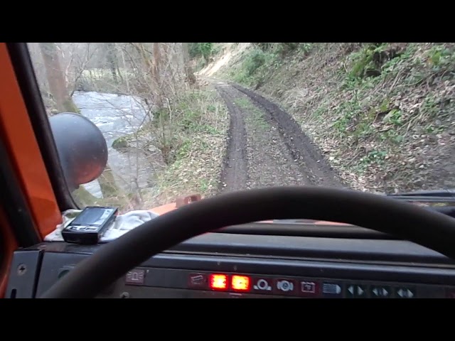 View from the cab of my Unimog U1000. 4x4 and diff locks on. The Glyn Valley Tramway  Ceiriog Valley
