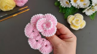 3D  Tunisian Crochet Flower Very easy crochet rose flower making for beginners.