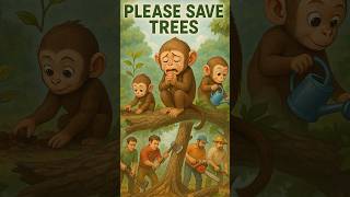 Poor Baby Monkey Cried When Tree Was Cut | Please Save Trees 🌳🐒 | Emotional Animal Story #shorts