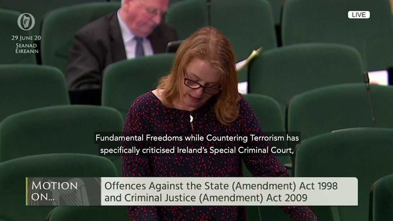 Senator Alice-Mary Higgins speaking on the Offences Against the State Act