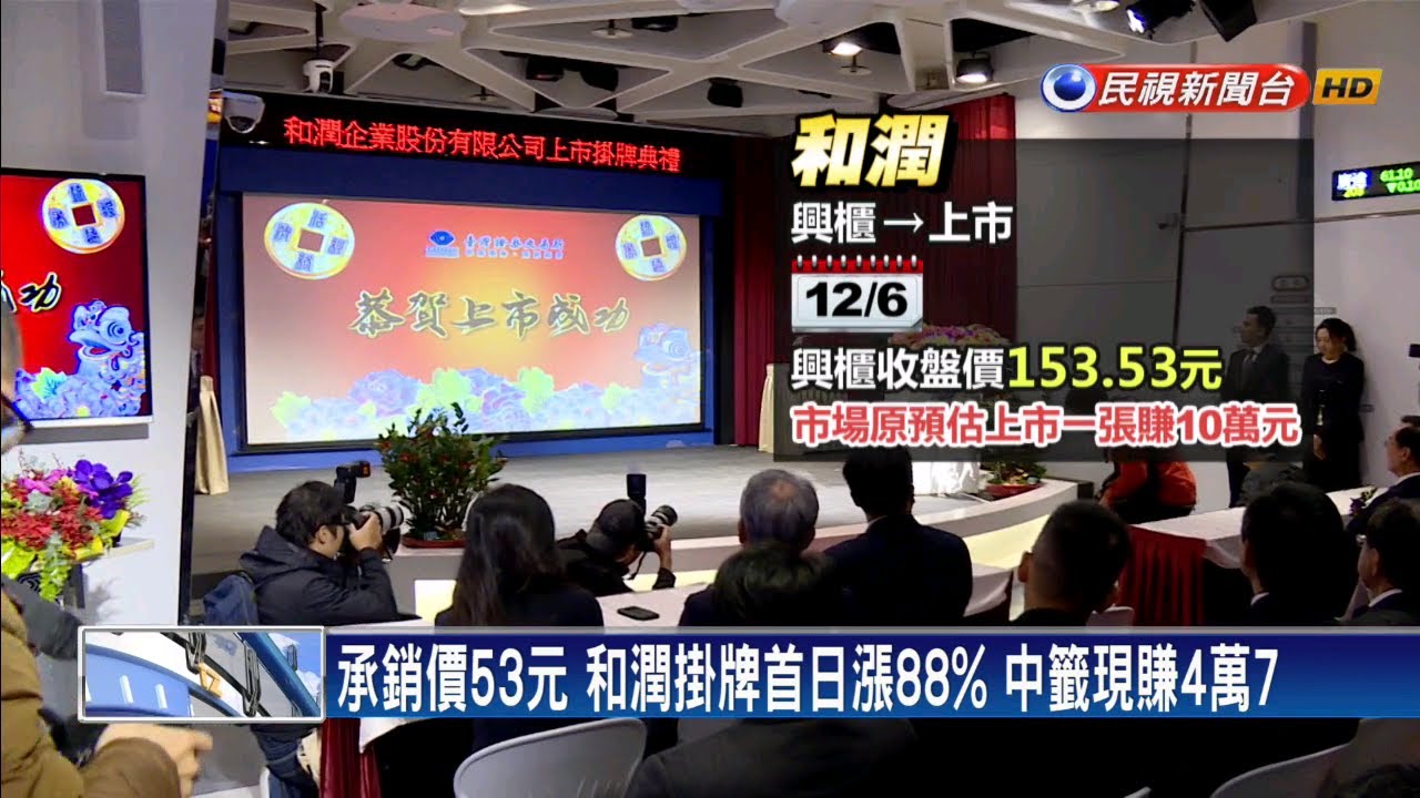 承銷價53元和潤掛牌首日漲88 中籤現賺4萬7 民視新聞 Youtube