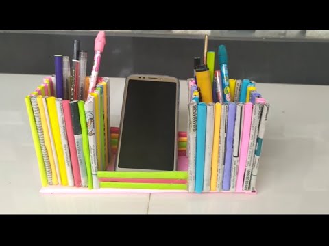 How to make a pen holder and phone holder from waste paper l Paper ...