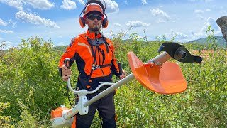 Stihl Fs 511C with 320 mm shredder blade shredding bushes. (Full English.)