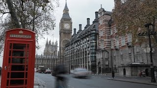 Phonebox Callbox British Red Telephone Box Westminster Big Ben TimeLapse London. Stock Footage